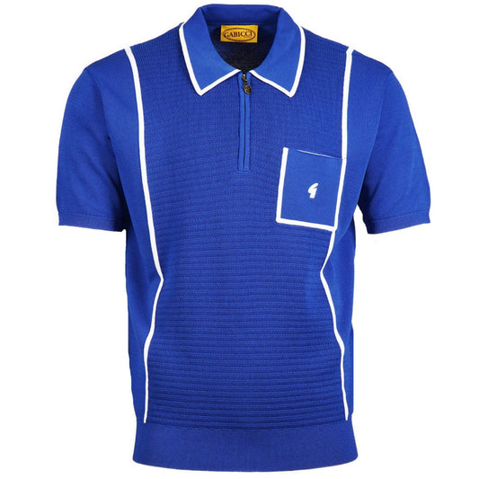 Gabicci Vintage Archive Fine Gauge Pocket And Zip Neck Polo Cobalt Blue