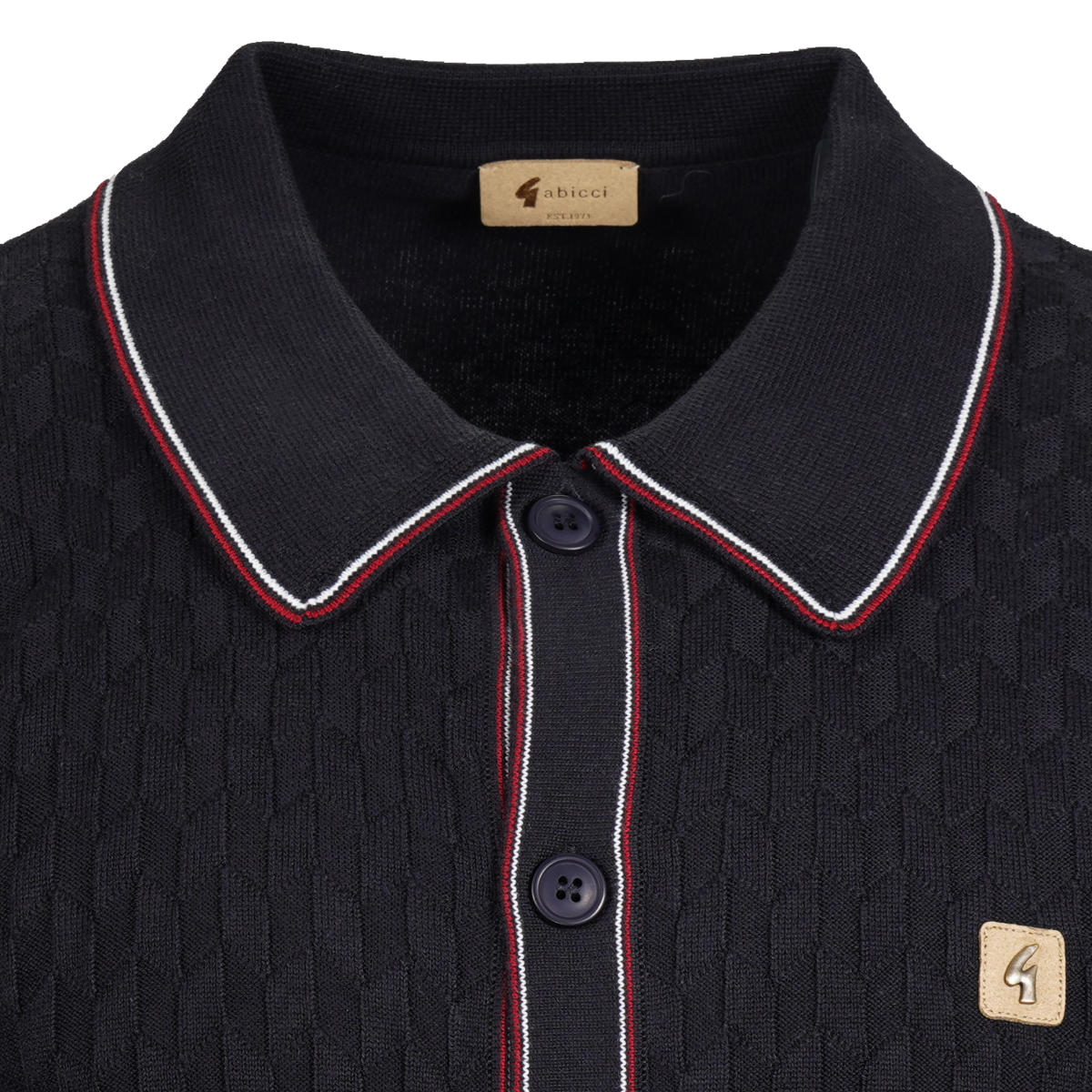 Gabicci Vintage Fine Pointelle Knit Polo Cardigan Navy