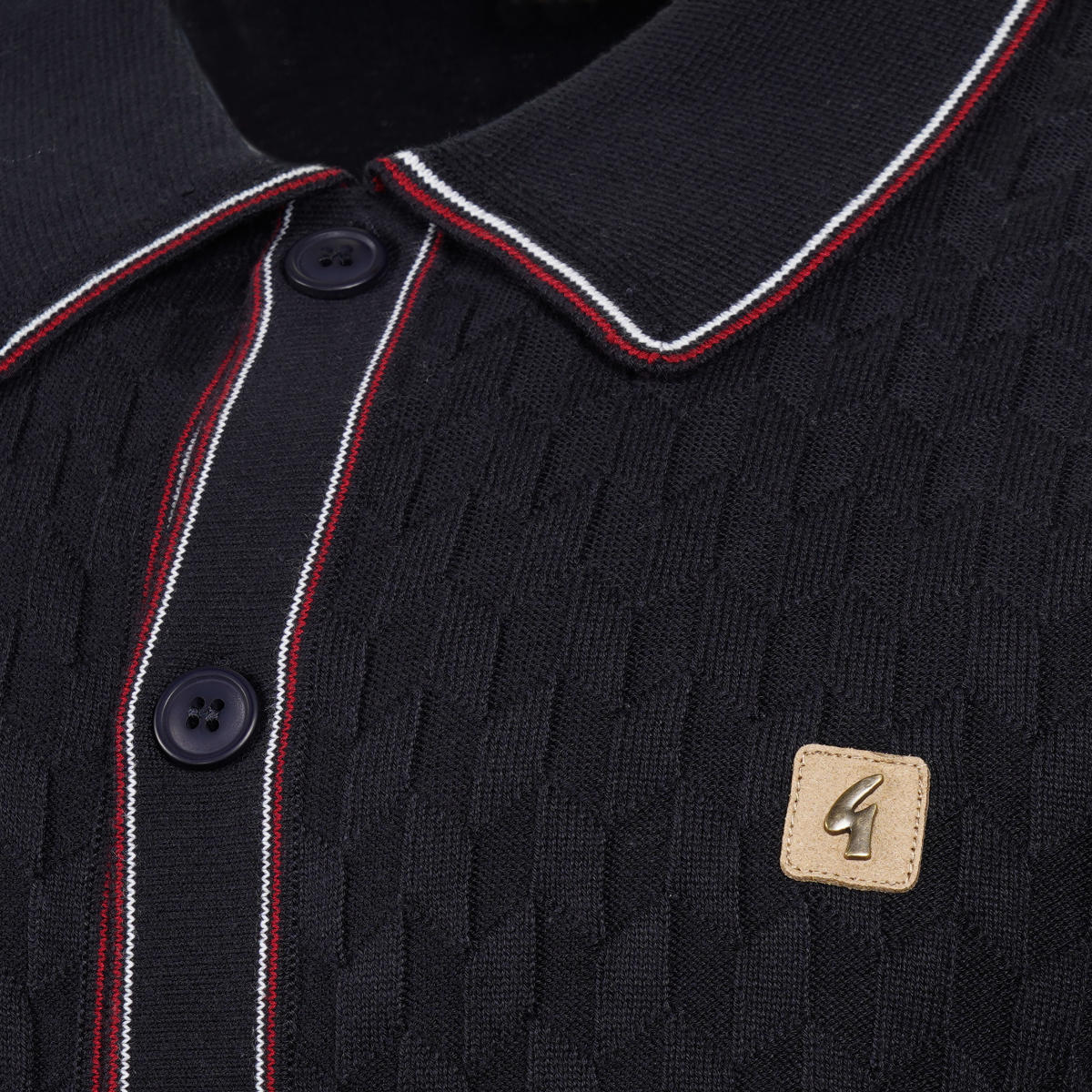 Gabicci Vintage Fine Pointelle Knit Polo Cardigan Navy