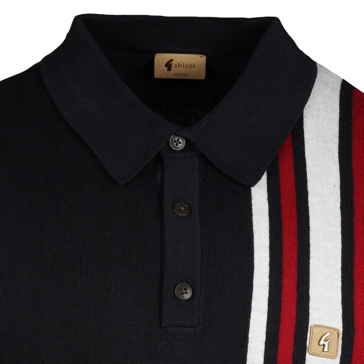 Gabicci Vintage Mod Racing Stripe Fine Knit Polo Navy