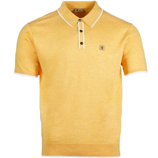 Gabicci Vintage Fine Gauge Knit Tipped Polo Yellow