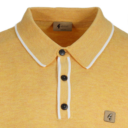 Gabicci Vintage Fine Gauge Knit Tipped Polo Yellow