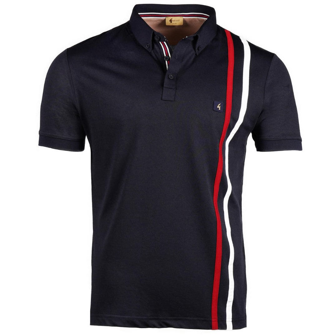 Gabicci Vintage Racing Stripe Jersey Polo Navy