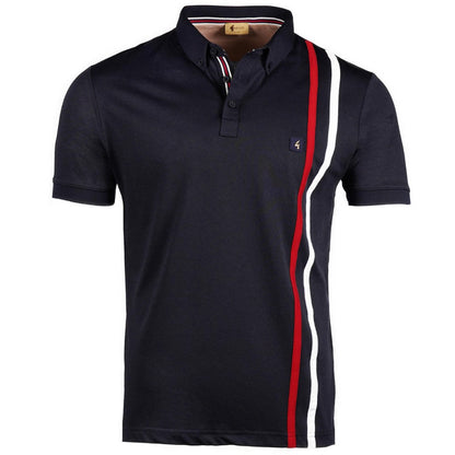 Gabicci Vintage Racing Stripe Jersey Polo Navy