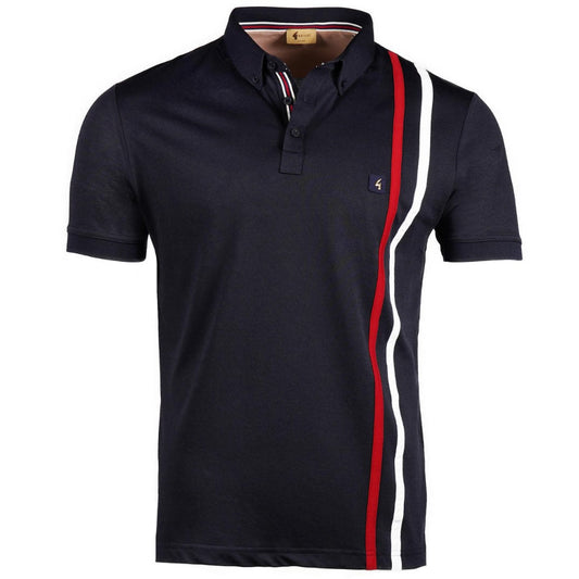 Gabicci Vintage Racing Stripe Jersey Polo Navy