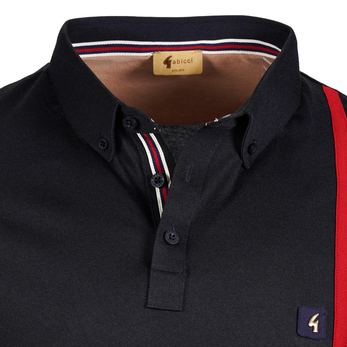 Gabicci Vintage Racing Stripe Jersey Polo Navy