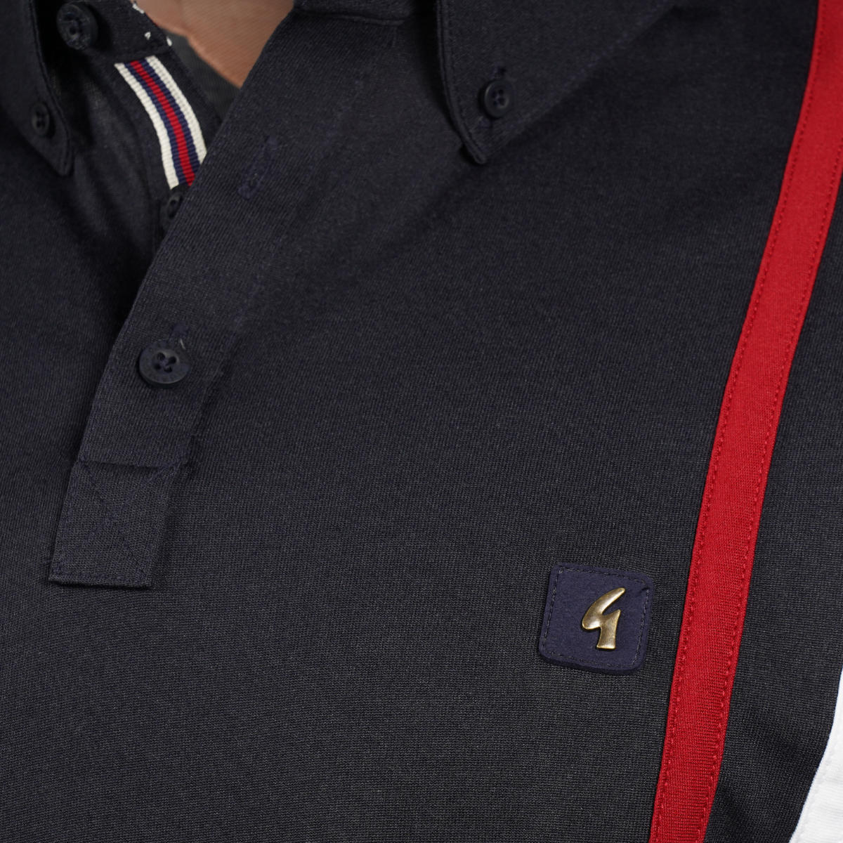 Gabicci Vintage Racing Stripe Jersey Polo Navy