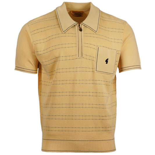 Gabicci Vintage Archive Grid Knit Zip Neck Polo Lemon