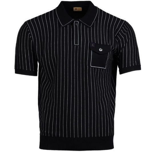 Gabicci Vintage Fine Stripe Knit Polo with Pocket Navy
