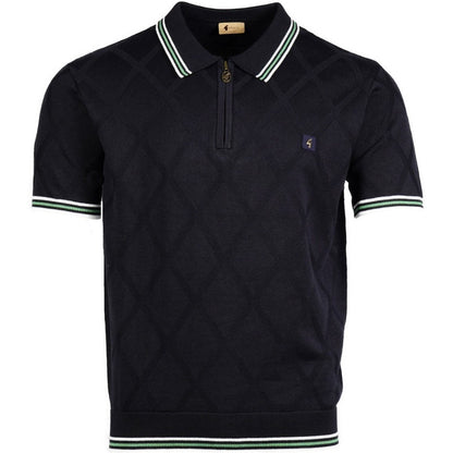 Gabicci Vintage Fine Diamond Knit Zip Neck Polo Navy