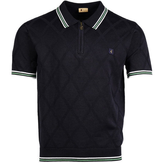 Gabicci Vintage Fine Diamond Knit Zip Neck Polo Navy