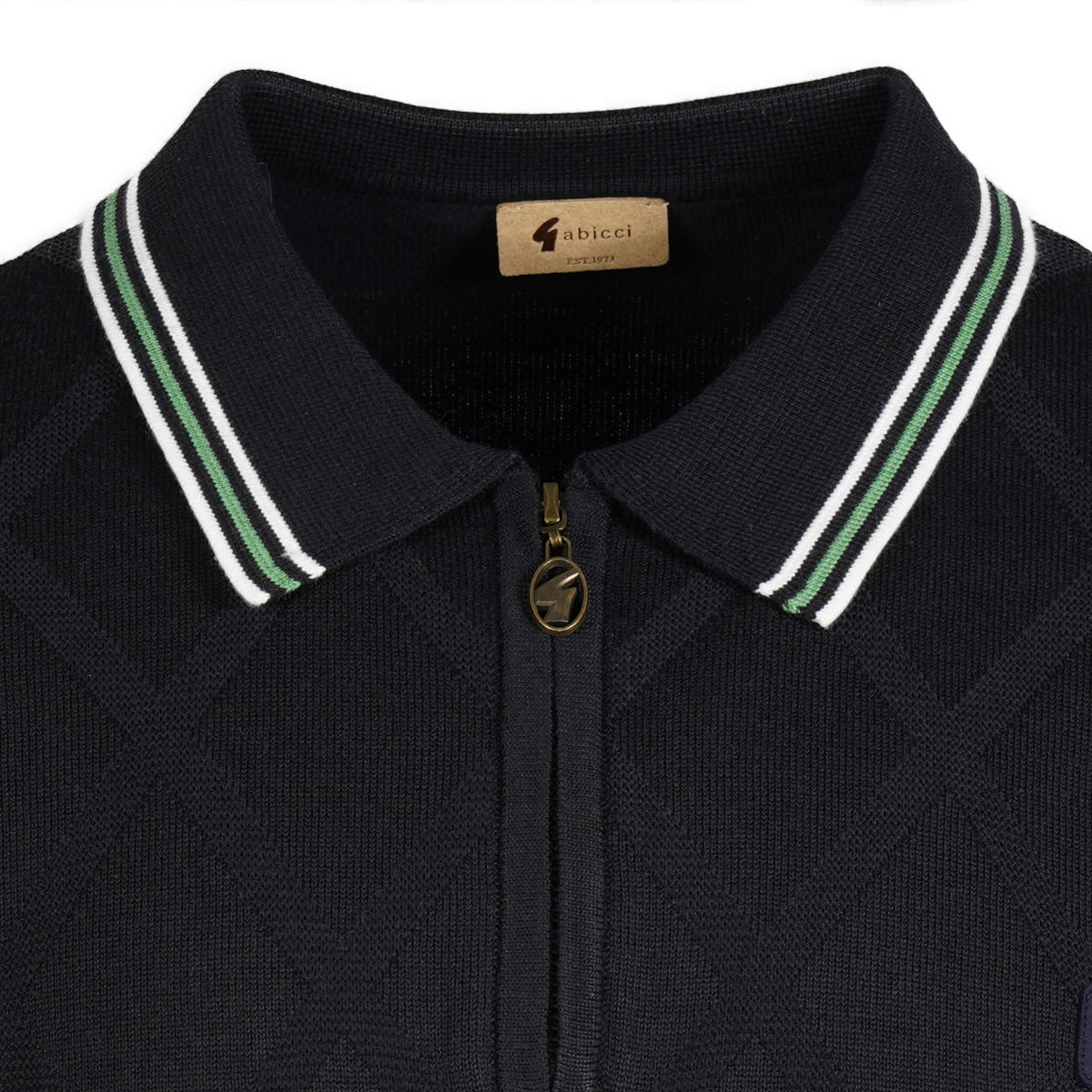 Gabicci Vintage Fine Diamond Knit Zip Neck Polo Navy