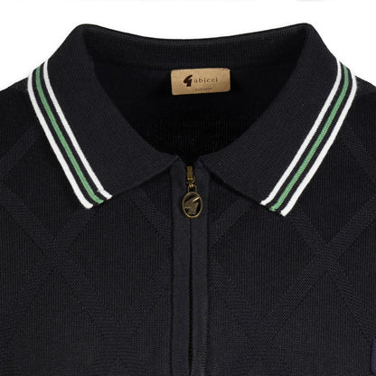Gabicci Vintage Fine Diamond Knit Zip Neck Polo Navy