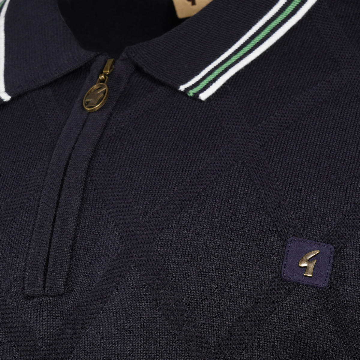 Gabicci Vintage Fine Diamond Knit Zip Neck Polo Navy