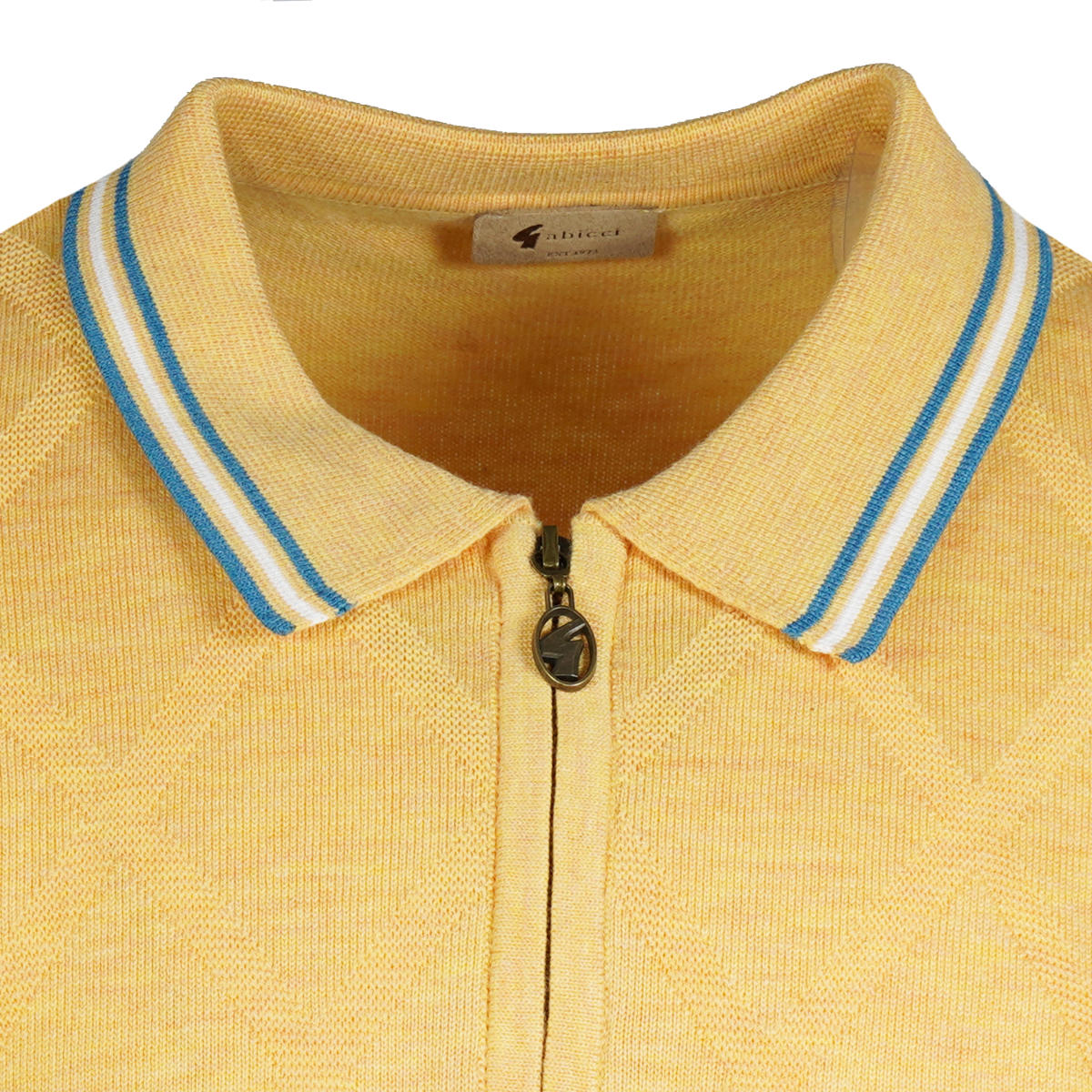 Gabicci Vintage Fine Diamond Knit Zip Neck Polo Yellow