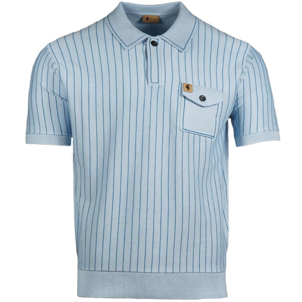 Gabicci Vintage Fine Stripe Knit Polo with Pocket Azure