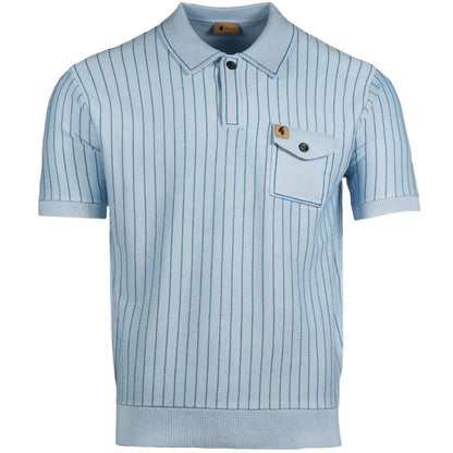 Gabicci Vintage Fine Stripe Knit Polo with Pocket Azure