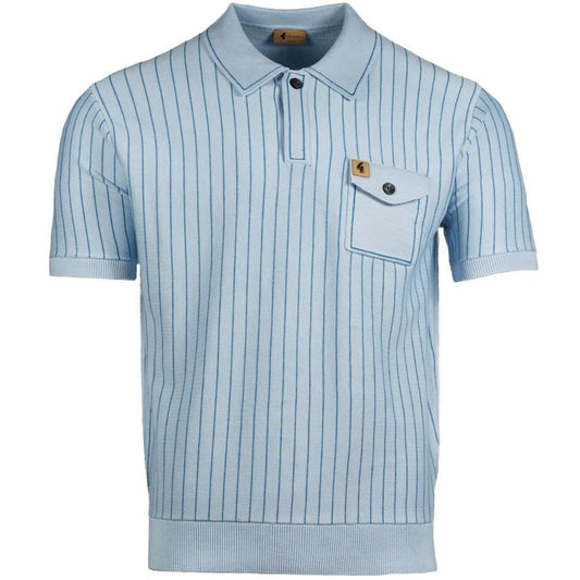 Gabicci Vintage Fine Stripe Knit Polo with Pocket Azure