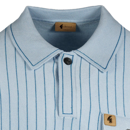 Gabicci Vintage Fine Stripe Knit Polo with Pocket Azure