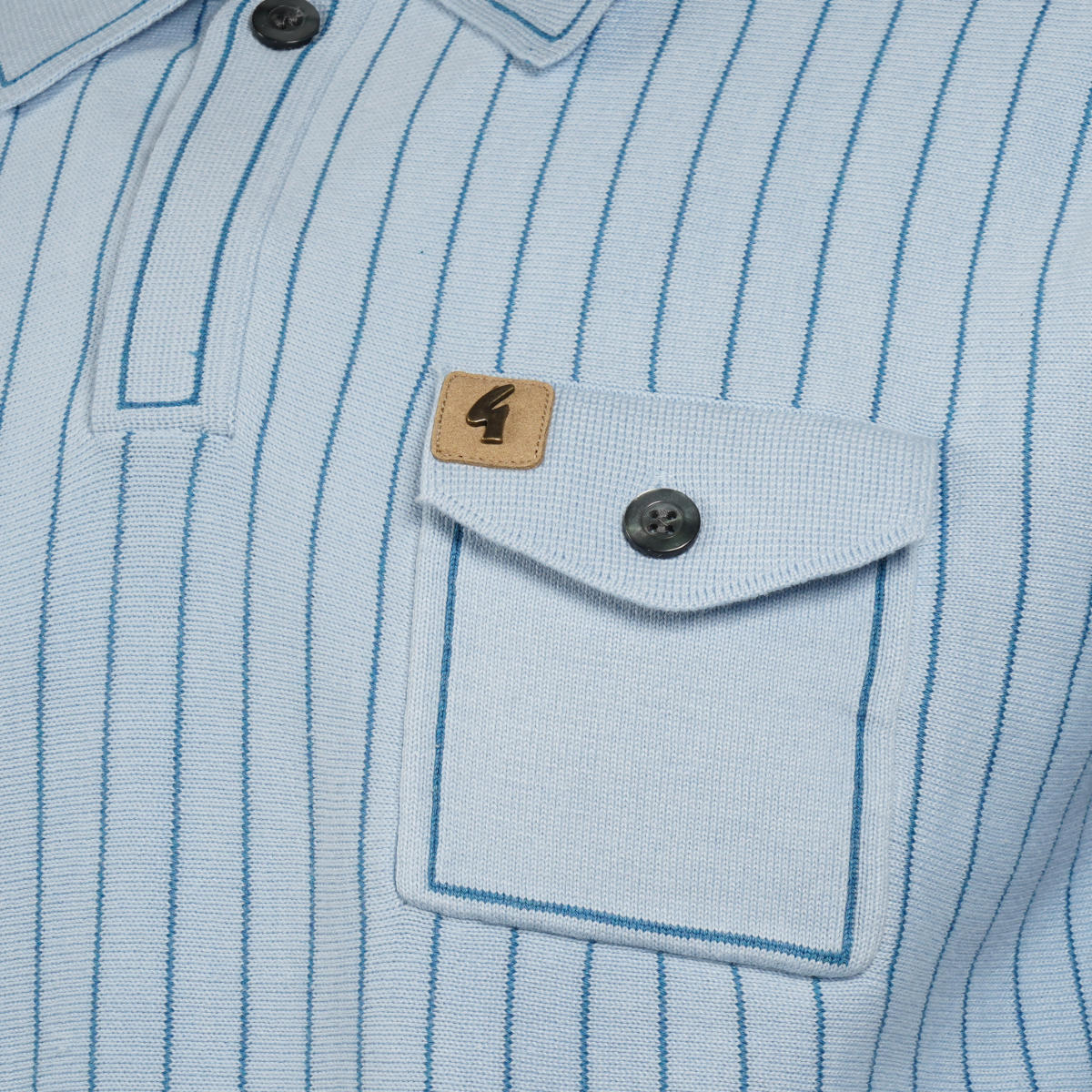 Gabicci Vintage Fine Stripe Knit Polo with Pocket Azure