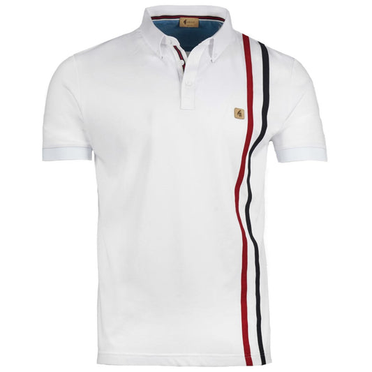 Gabicci Vintage Racing Stripe Jersey Polo White