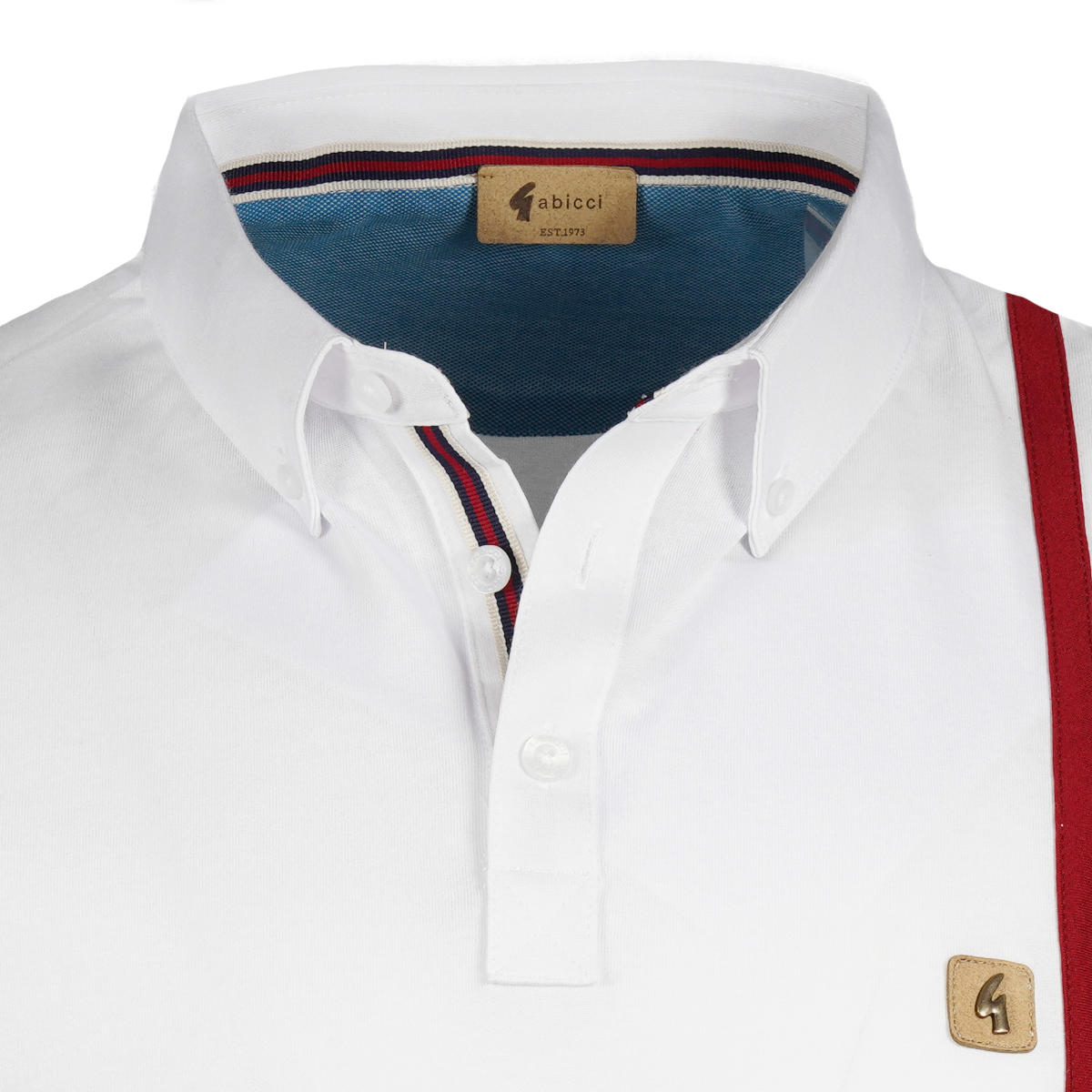 Gabicci Vintage Racing Stripe Jersey Polo White