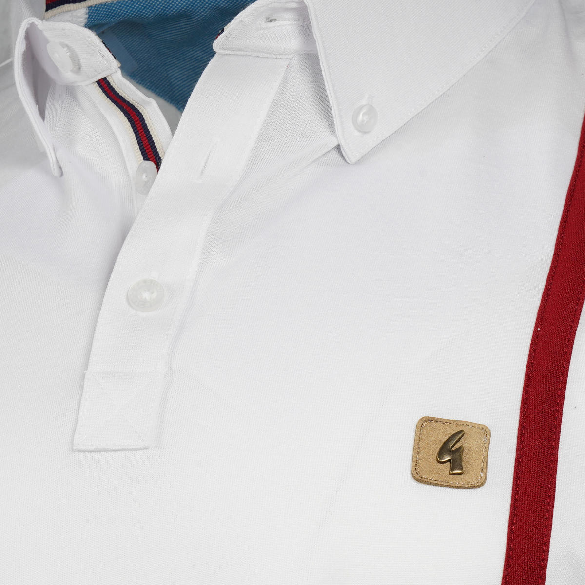 Gabicci Vintage Racing Stripe Jersey Polo White