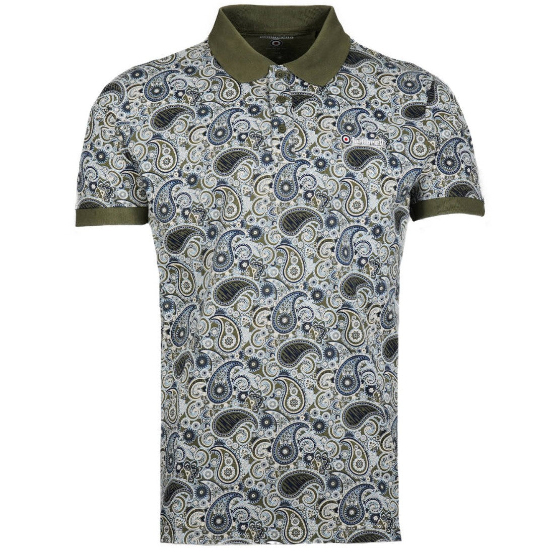 Lambretta Paisley Print Polo Shirt Khaki / Blue