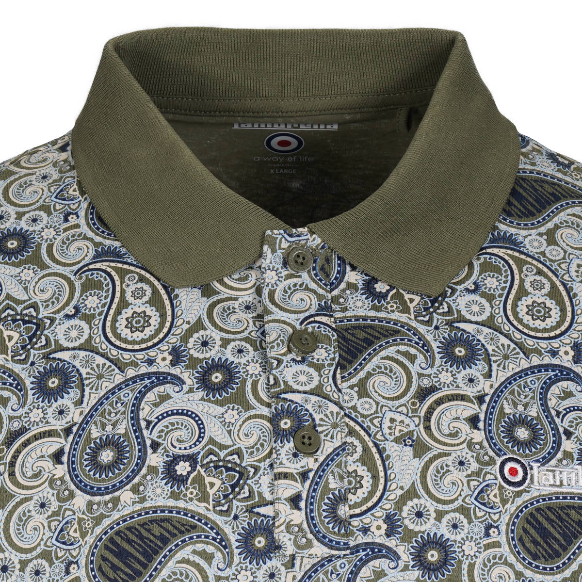 Lambretta Paisley Print Polo Shirt Khaki / Blue
