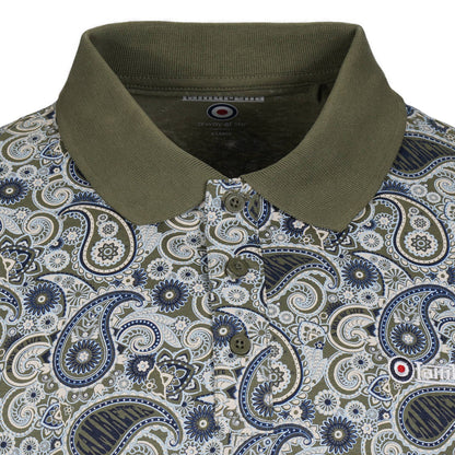 Lambretta Paisley Print Polo Shirt Khaki / Blue