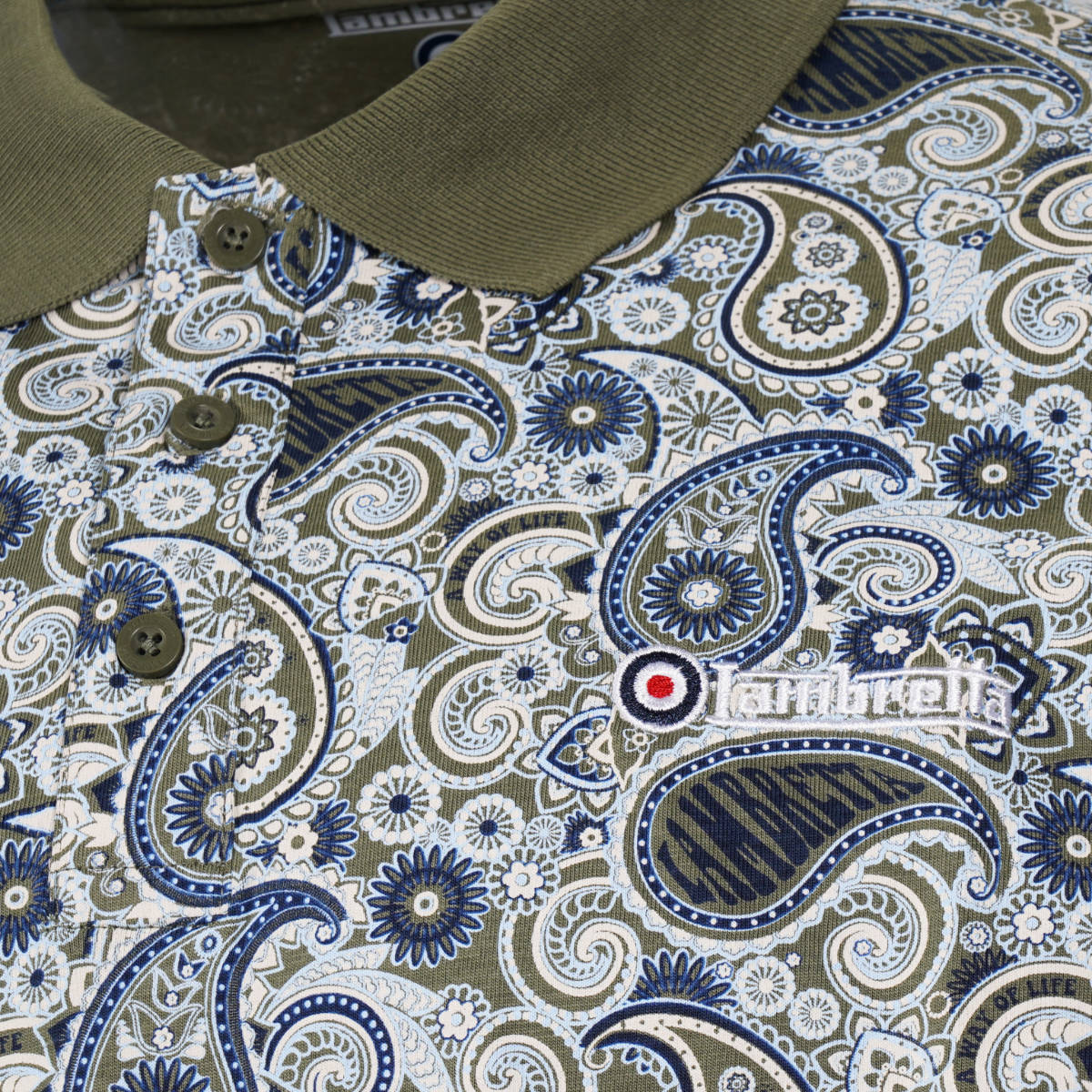 Lambretta Paisley Print Polo Shirt Khaki / Blue