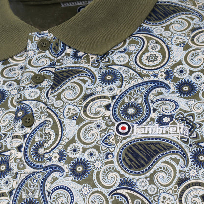 Lambretta Paisley Print Polo Shirt Khaki / Blue
