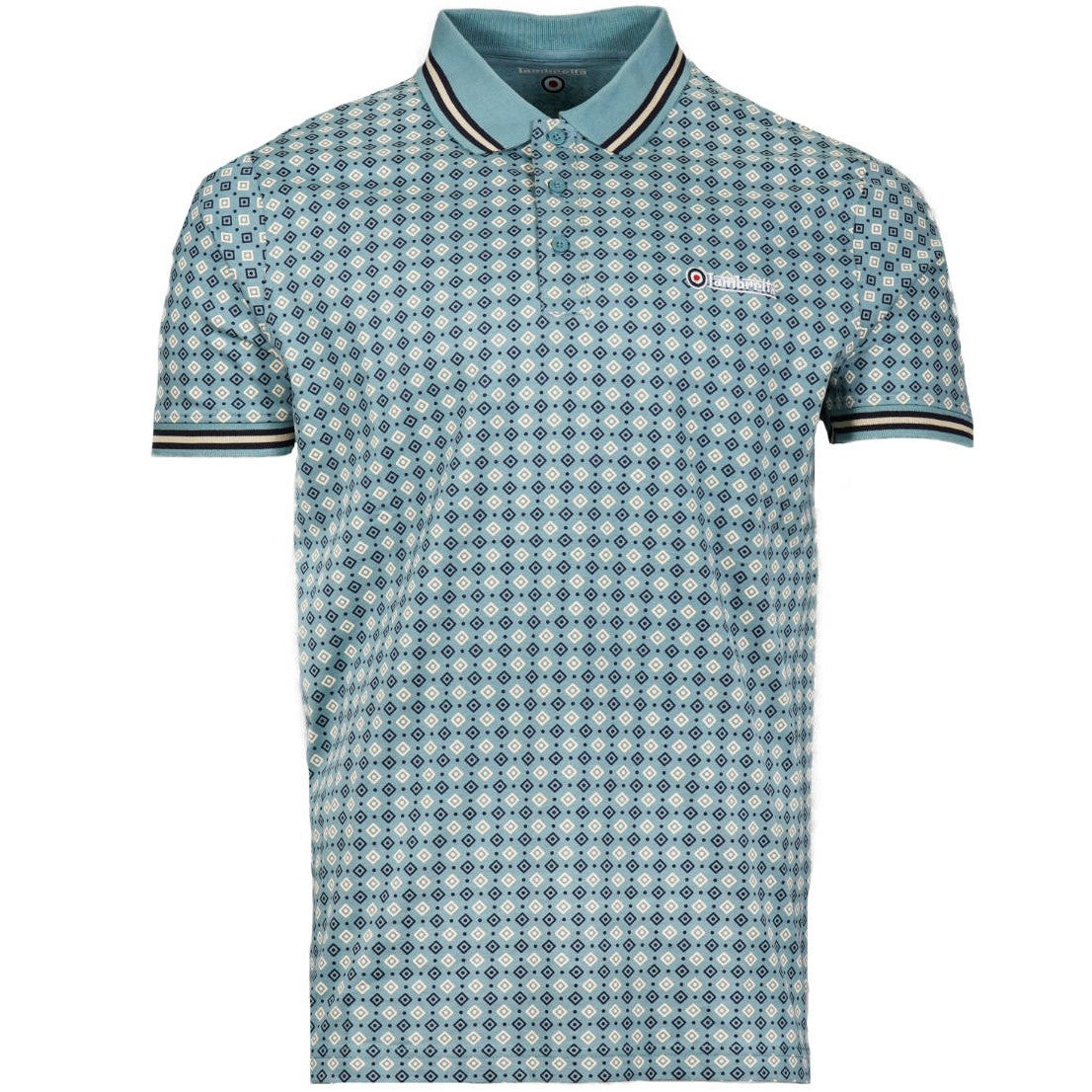 Lambretta AOP Geometric Polo Shirt Blue