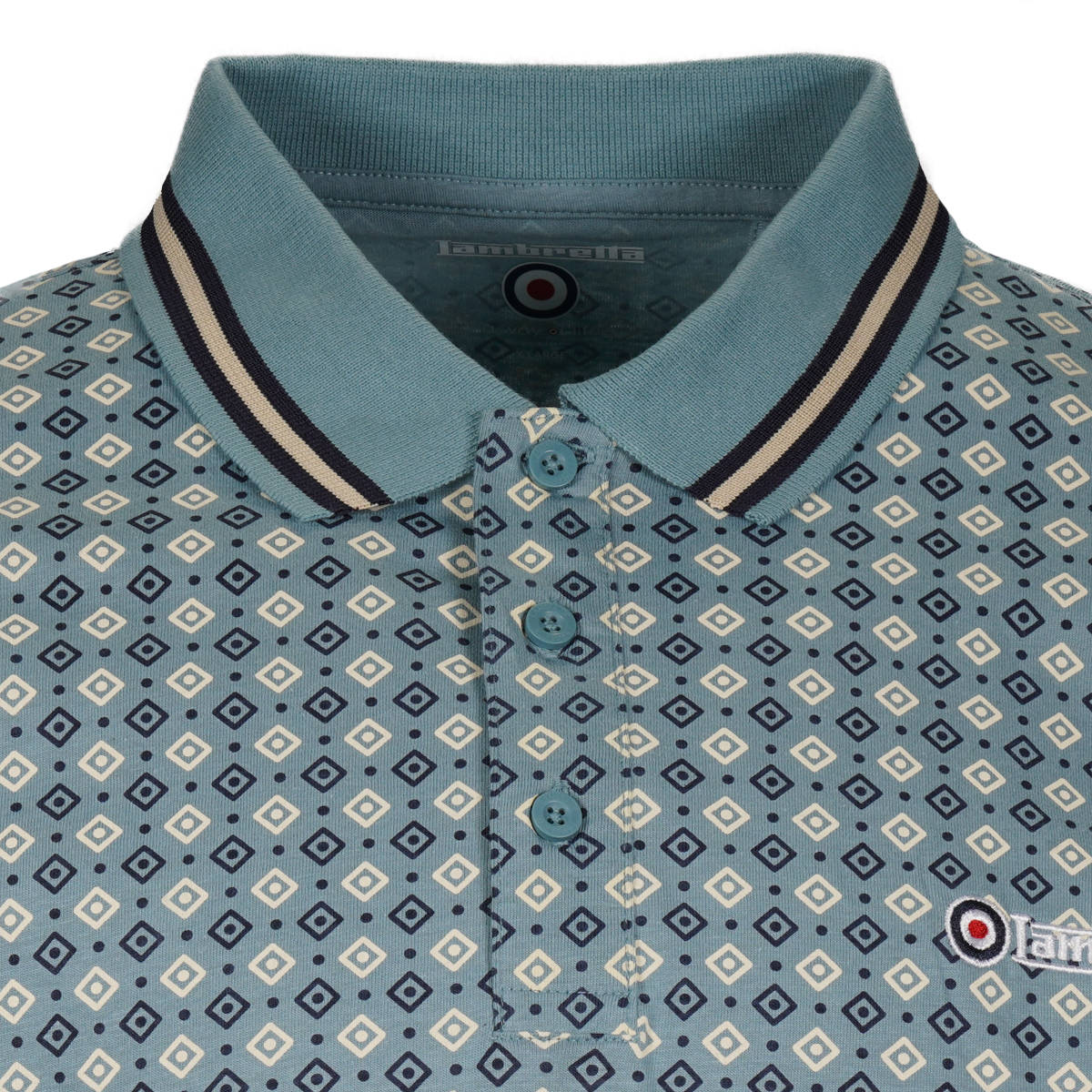 Lambretta AOP Geometric Polo Shirt Blue