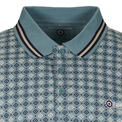 Lambretta AOP Geometric Polo Shirt Blue