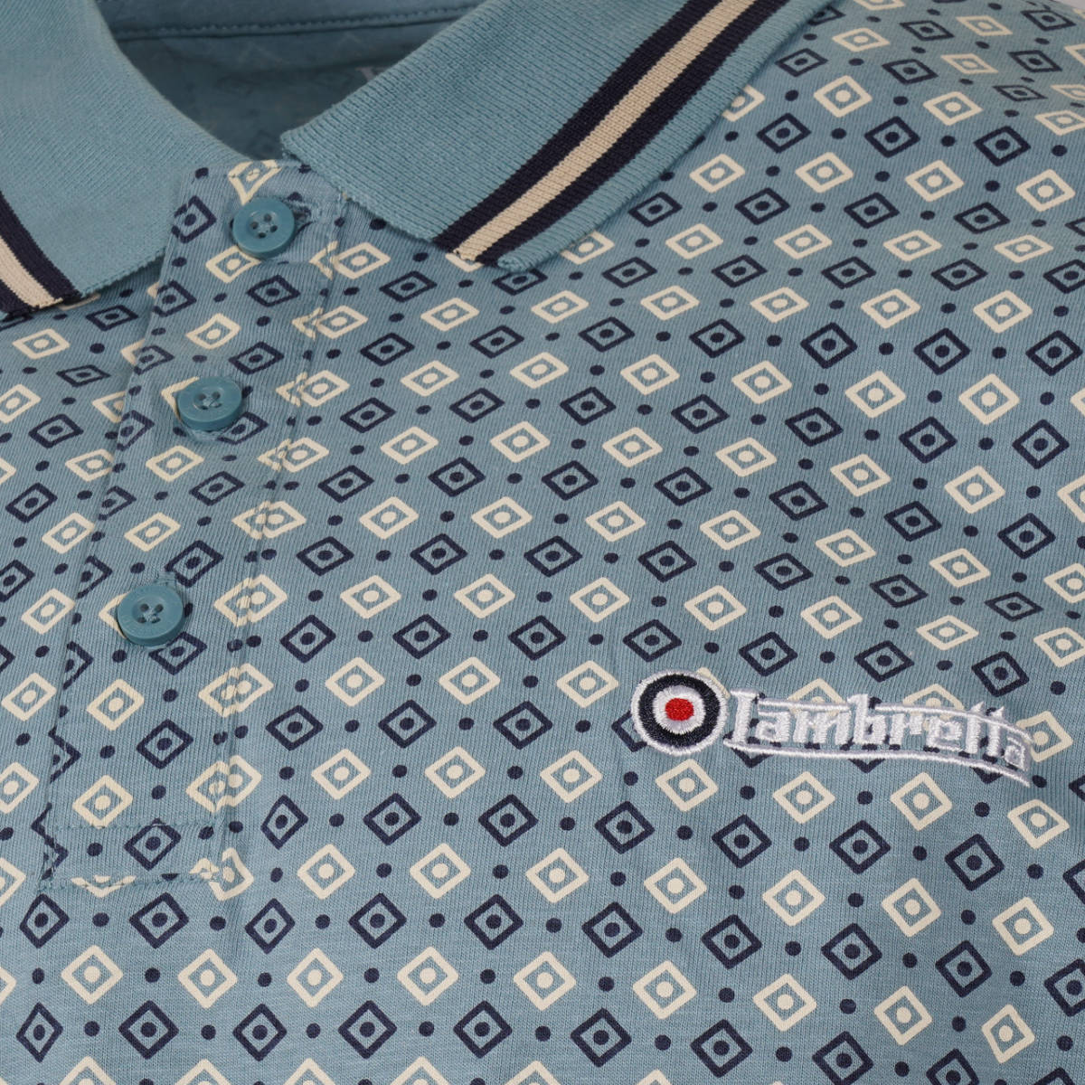 Lambretta AOP Geometric Polo Shirt Blue