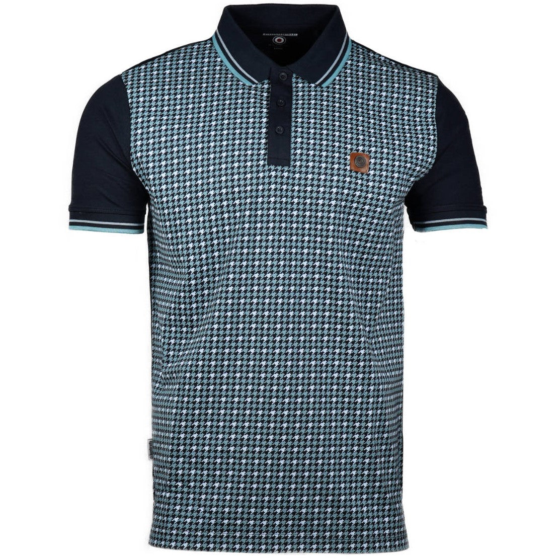 Lambretta Houndstooth Print Polo Shirt Navy Blue