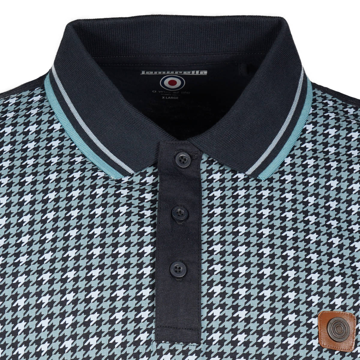 Lambretta Houndstooth Print Polo Shirt Navy Blue