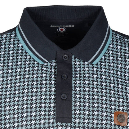 Lambretta Houndstooth Print Polo Shirt Navy Blue