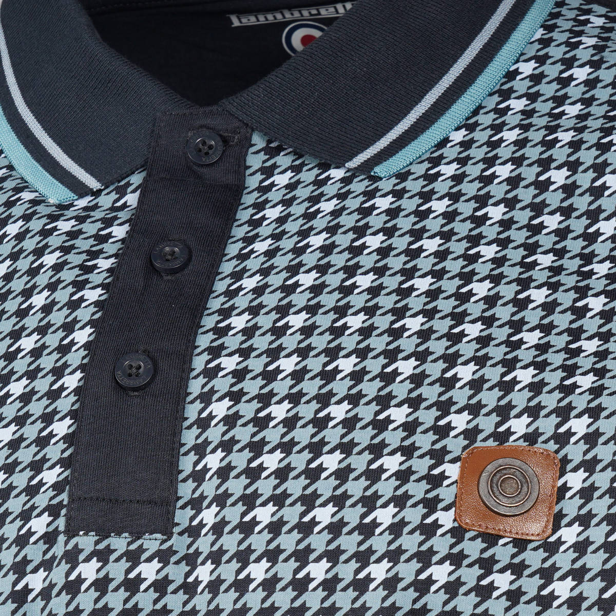Lambretta Houndstooth Print Polo Shirt Navy Blue
