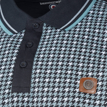 Lambretta Houndstooth Print Polo Shirt Navy Blue