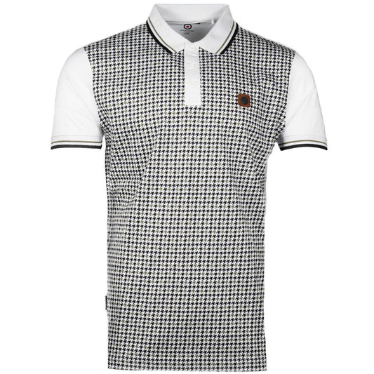Lambretta Houndstooth Print Polo Shirt White