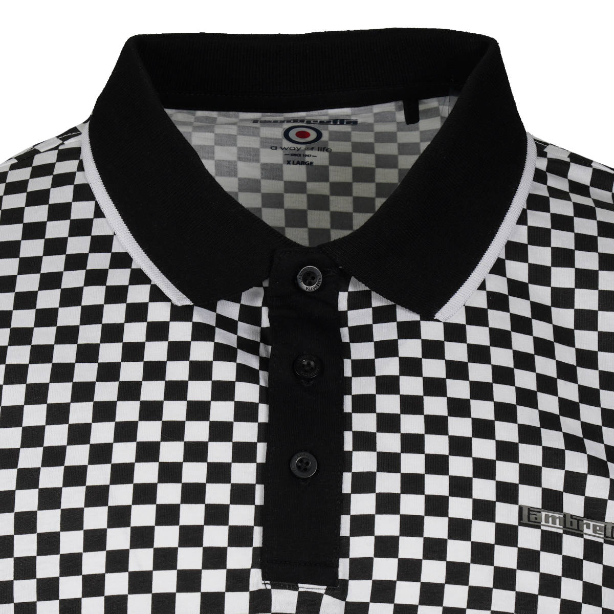 Lambretta 3 Button Checker Polo Shirt Black