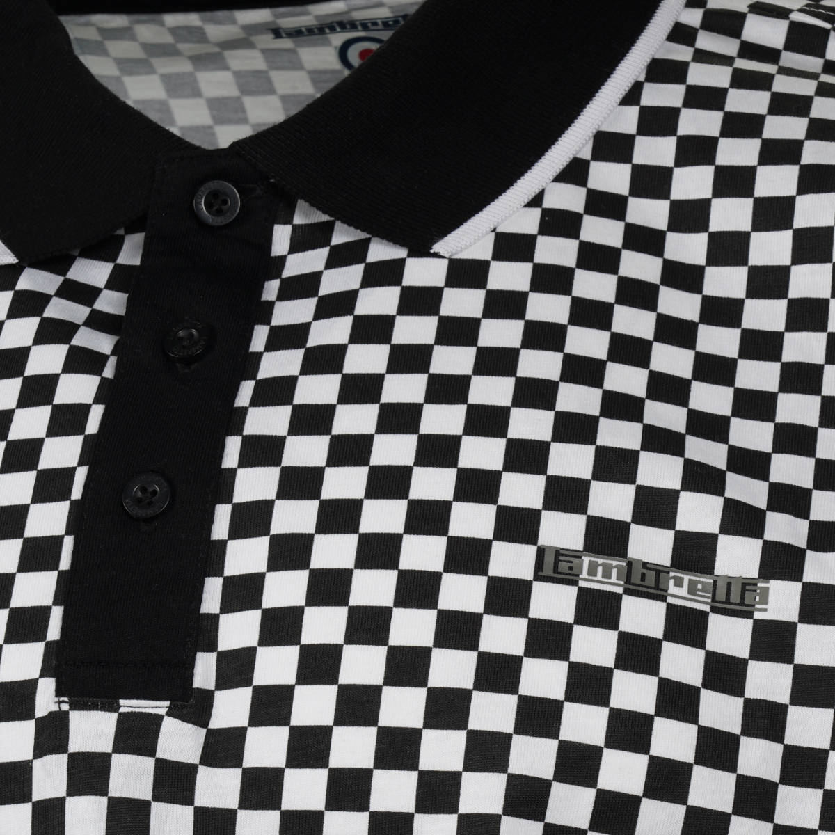 Lambretta 3 Button Checker Polo Shirt Black