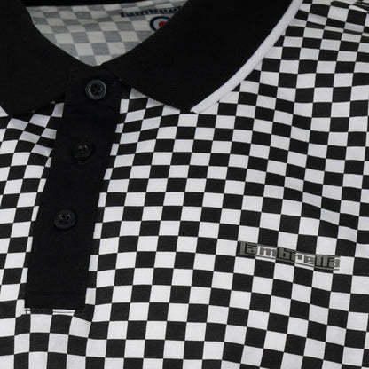 Lambretta 3 Button Checker Polo Shirt Black