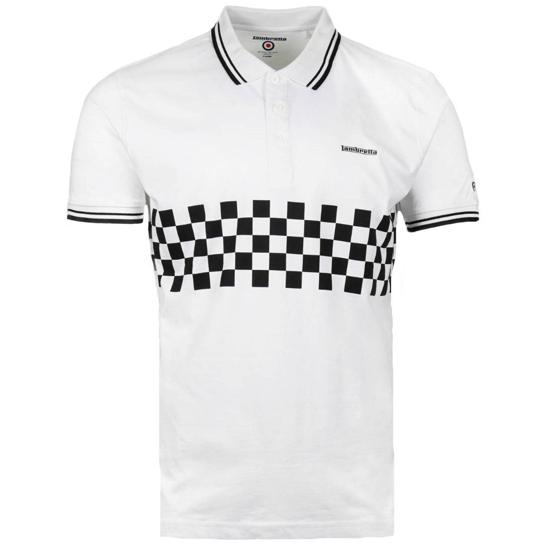 Lambretta 3 Button Checker Band Polo Shirt White