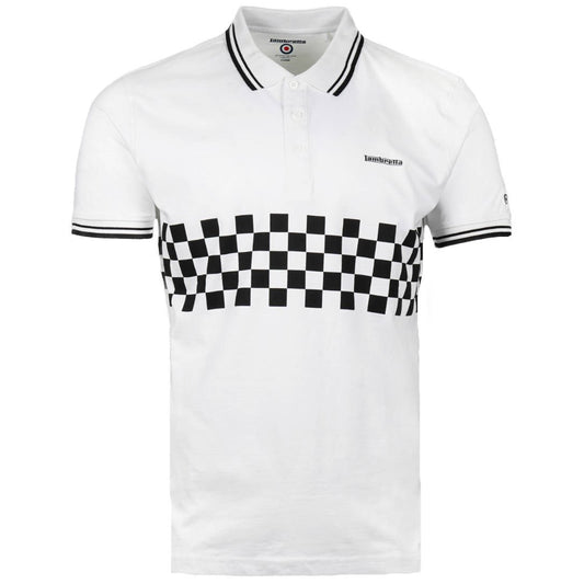 Lambretta 3 Button Checker Band Polo Shirt White