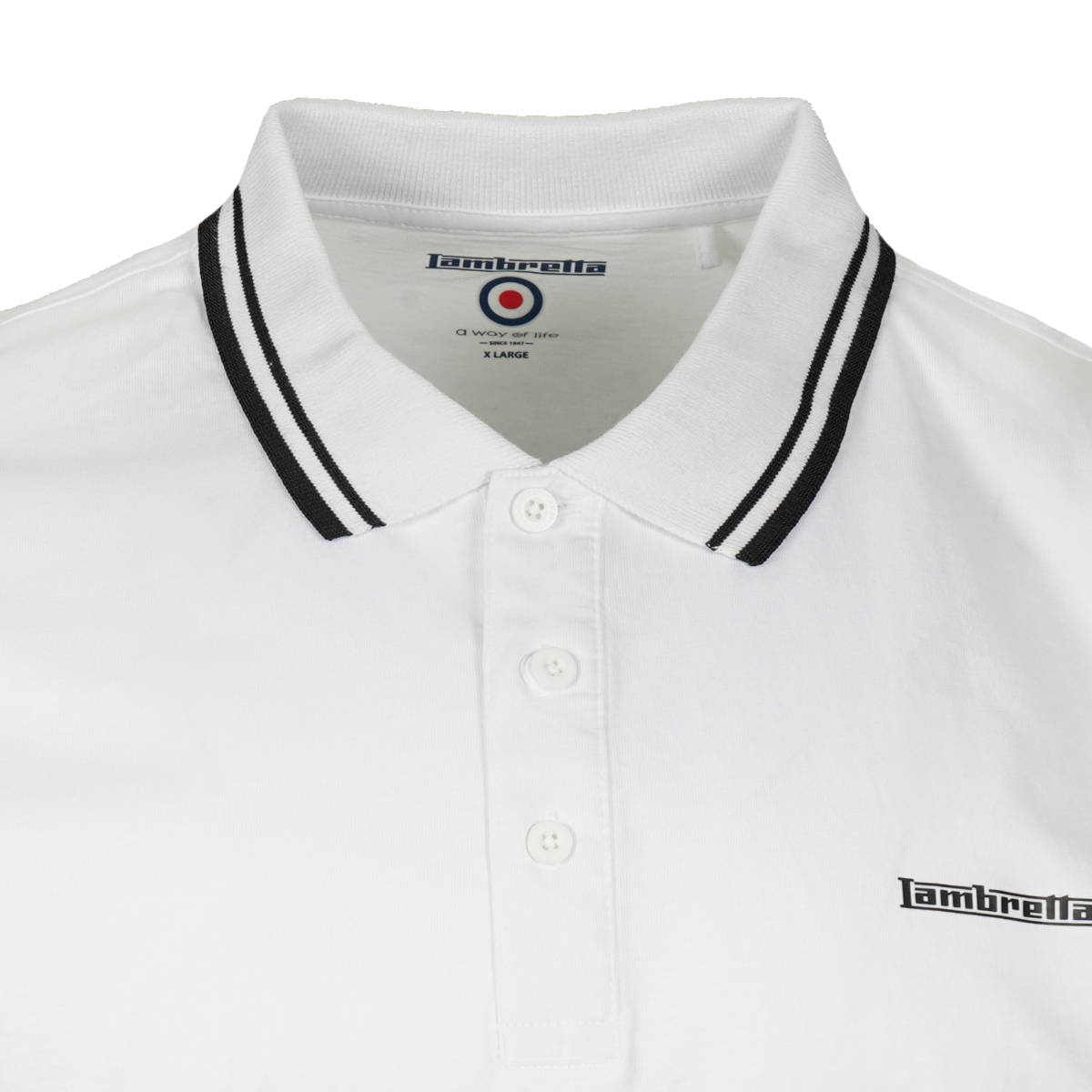 Lambretta 3 Button Checker Band Polo Shirt White