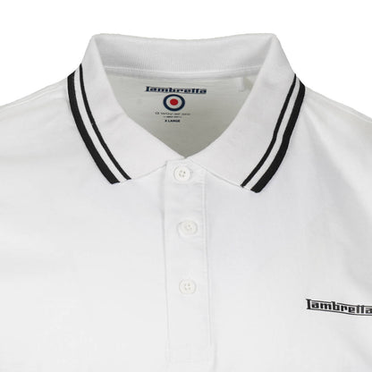 Lambretta 3 Button Checker Band Polo Shirt White