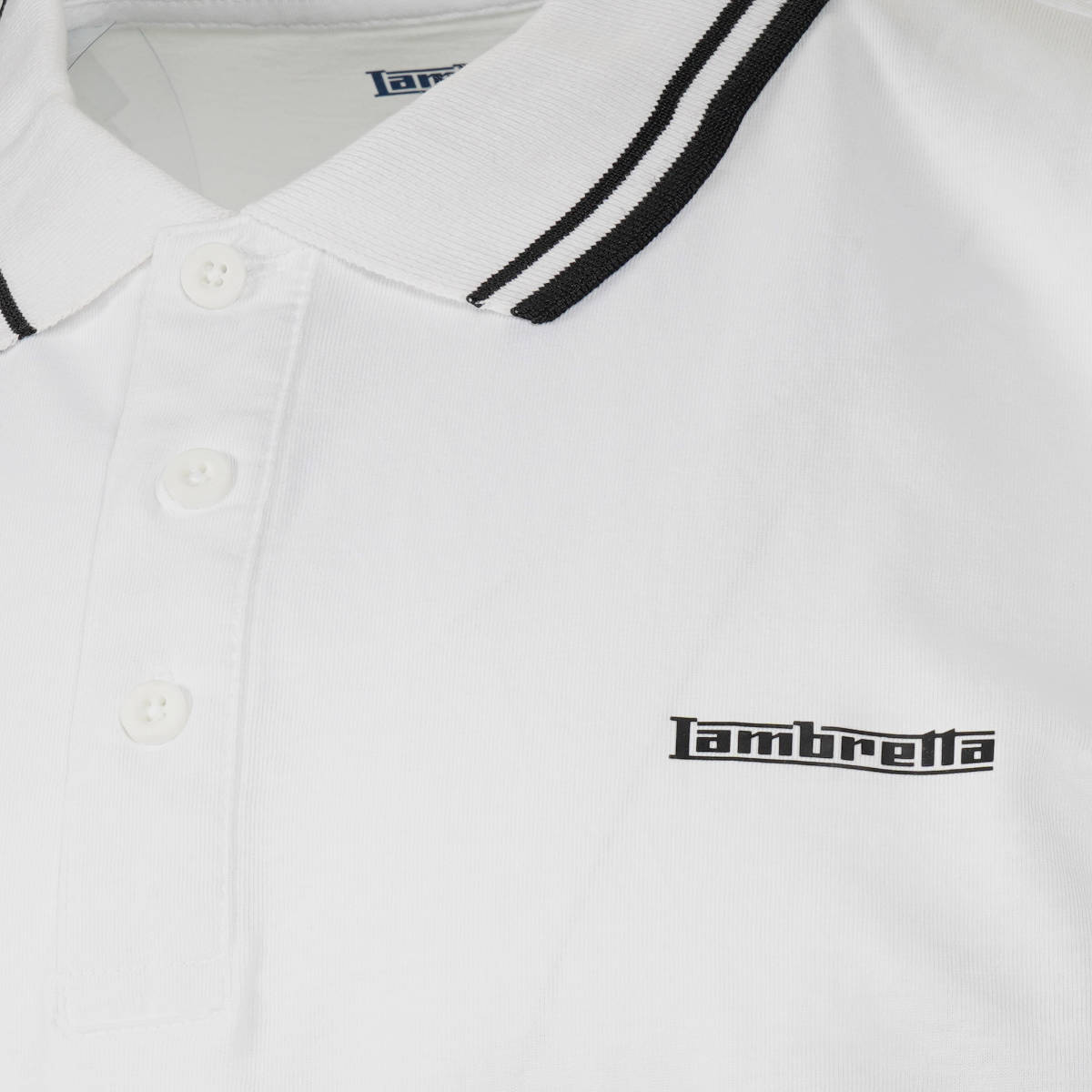 Lambretta 3 Button Checker Band Polo Shirt White